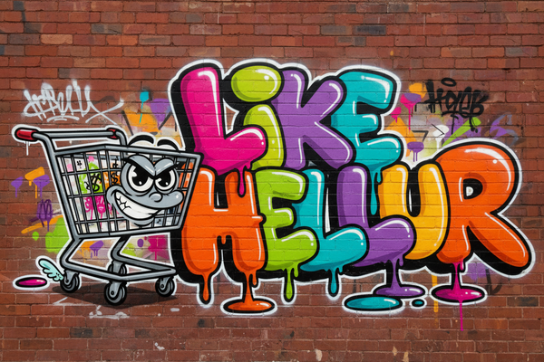 Graffiti cartoon style with a shopping cart